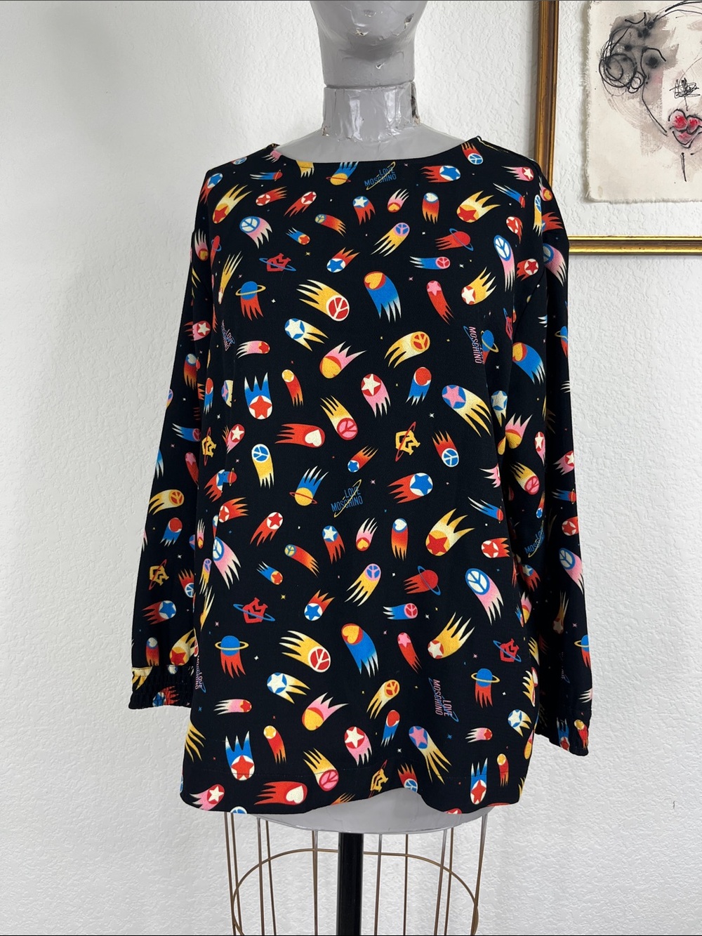 VTG Love MOSCHINO Comet Logo Oversized Top Blouse